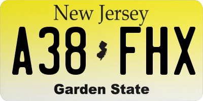 NJ license plate A38FHX