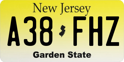NJ license plate A38FHZ
