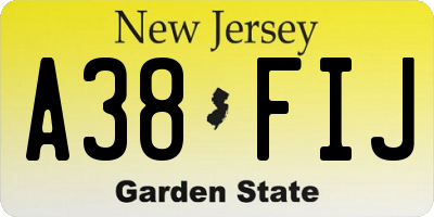 NJ license plate A38FIJ
