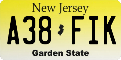 NJ license plate A38FIK