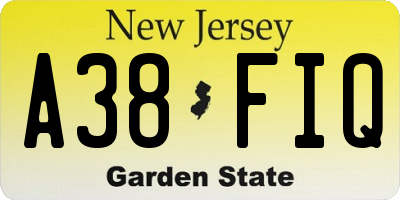 NJ license plate A38FIQ