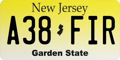 NJ license plate A38FIR