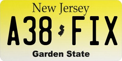 NJ license plate A38FIX