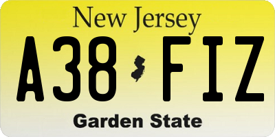 NJ license plate A38FIZ
