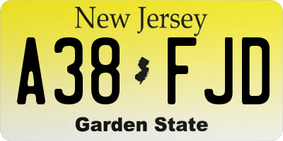 NJ license plate A38FJD