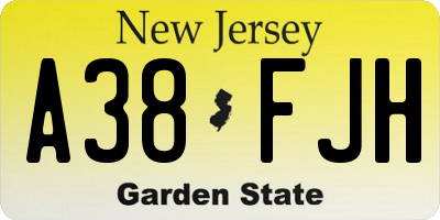 NJ license plate A38FJH