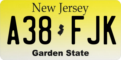 NJ license plate A38FJK