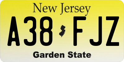 NJ license plate A38FJZ