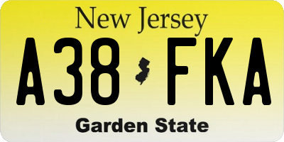NJ license plate A38FKA