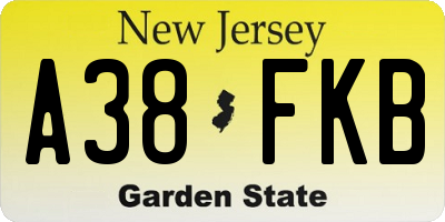NJ license plate A38FKB