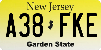 NJ license plate A38FKE