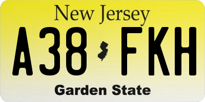 NJ license plate A38FKH
