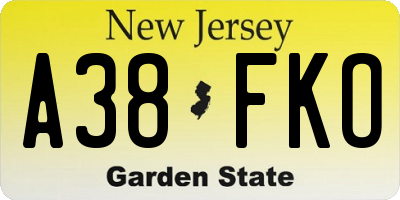 NJ license plate A38FKO