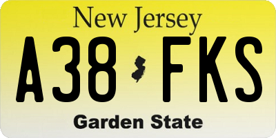 NJ license plate A38FKS