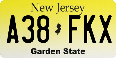 NJ license plate A38FKX