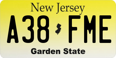 NJ license plate A38FME