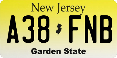 NJ license plate A38FNB