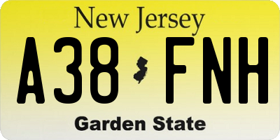 NJ license plate A38FNH