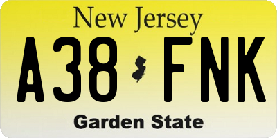 NJ license plate A38FNK