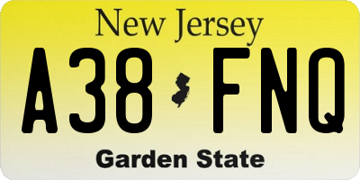 NJ license plate A38FNQ