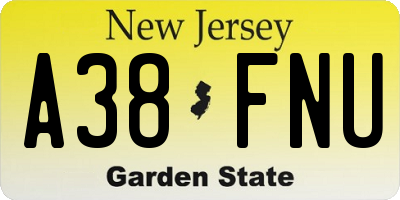 NJ license plate A38FNU