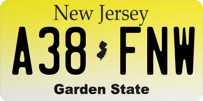 NJ license plate A38FNW