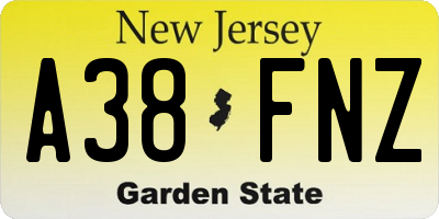 NJ license plate A38FNZ