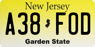 NJ license plate A38FOD