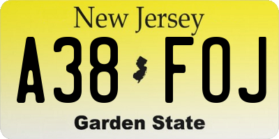 NJ license plate A38FOJ