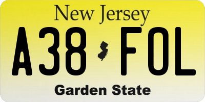 NJ license plate A38FOL