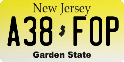 NJ license plate A38FOP
