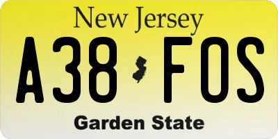 NJ license plate A38FOS