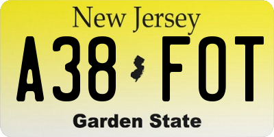 NJ license plate A38FOT