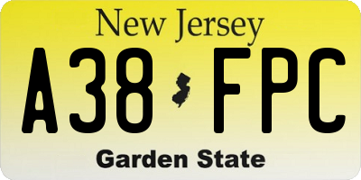 NJ license plate A38FPC