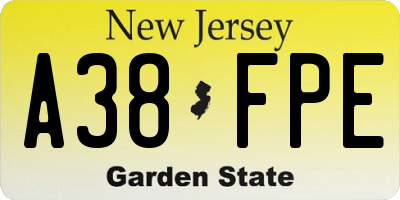 NJ license plate A38FPE