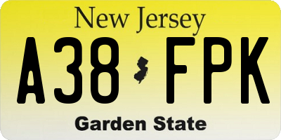 NJ license plate A38FPK