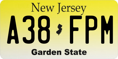 NJ license plate A38FPM
