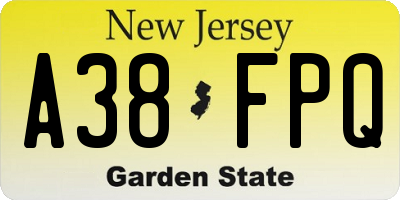 NJ license plate A38FPQ