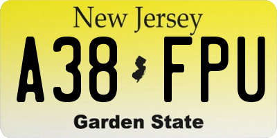 NJ license plate A38FPU