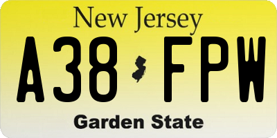 NJ license plate A38FPW