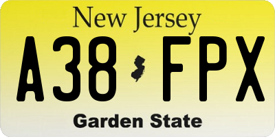 NJ license plate A38FPX