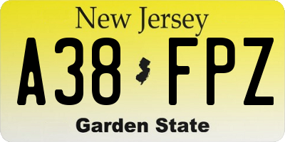 NJ license plate A38FPZ