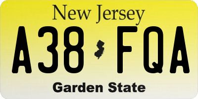 NJ license plate A38FQA