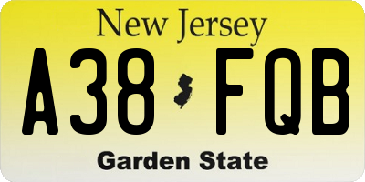 NJ license plate A38FQB