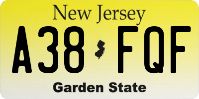 NJ license plate A38FQF