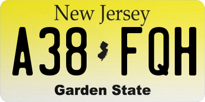 NJ license plate A38FQH