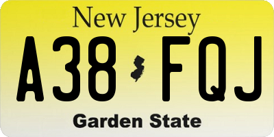 NJ license plate A38FQJ