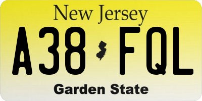NJ license plate A38FQL