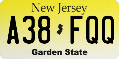 NJ license plate A38FQQ