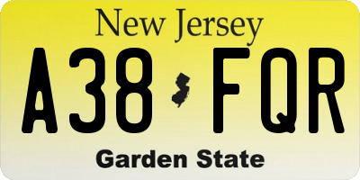 NJ license plate A38FQR
